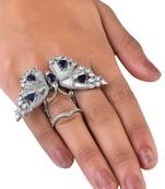 Silver Plated Blue and CZ Party Wear Butterfly Finger Ring FR61