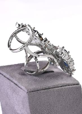 Silver Plated Blue and CZ Party Wear Butterfly Finger Ring FR61 4