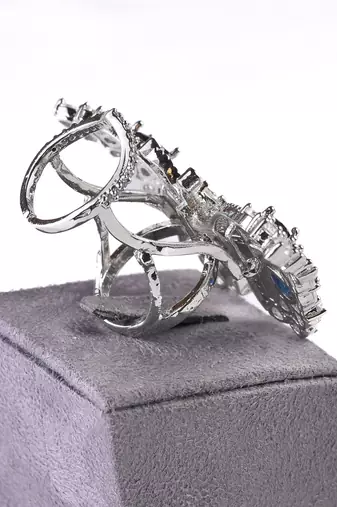 Silver Plated Blue and CZ Party Wear Butterfly Finger Ring FR61