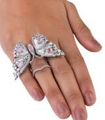 Silver Plated Pink and CZ Party Wear Butterfly Finger Ring FR62