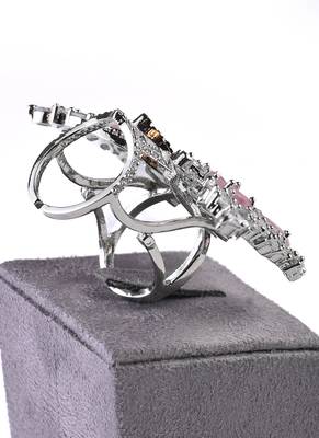 Silver Plated Pink and CZ Party Wear Butterfly Finger Ring FR62 4