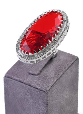 Adjustable party wear cz and stone embellished silver red finger ring fr64 1