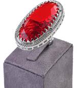 Adjustable party wear cz and stone embellished silver red finger ring fr64
