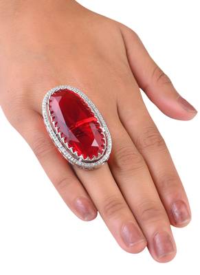 Adjustable party wear cz and stone embellished silver red finger ring fr64 3