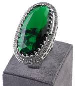 Adjustable Party Wear CZ and Stone Embellished Silver Green Finger Ring FR65