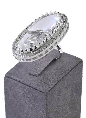 Adjustable Party Wear CZ and Stone Embellished Silver White Finger Ring FR66 1