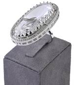Adjustable Party Wear CZ and Stone Embellished Silver White Finger Ring FR66