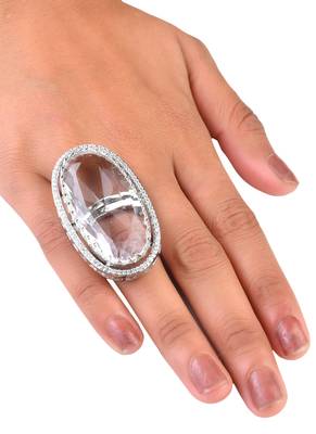 Adjustable Party Wear CZ and Stone Embellished Silver White Finger Ring FR66 3