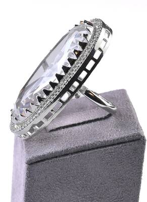 Adjustable Party Wear CZ and Stone Embellished Silver White Finger Ring FR66 4