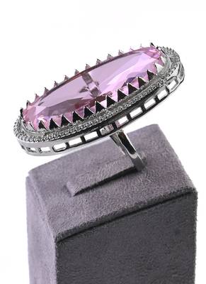 Adjustable Party Wear CZ and Stone Embellished Silver Pink Finger Ring FR68 4