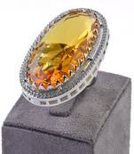 Adjustable Party Wear CZ and Stone Embellished Silver Yellow Finger Ring FR69