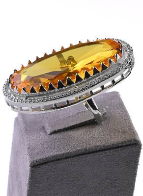 Adjustable Party Wear CZ and Stone Embellished Silver Yellow Finger Ring FR69 4