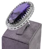 Adjustable Party Wear CZ and Stone Embellished Silver Purple Finger Ring FR70