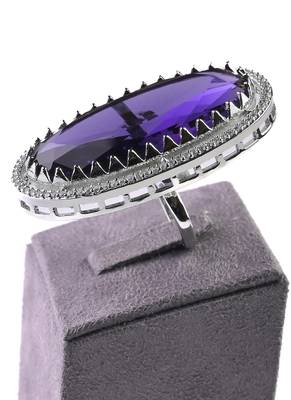 Adjustable Party Wear CZ and Stone Embellished Silver Purple Finger Ring FR70 4