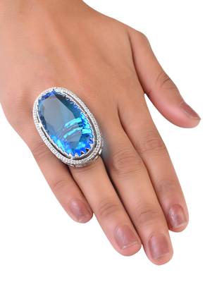 Adjustable Party Wear CZ and Stone Embellished Silver Turquoise Finger Ring FR71 3