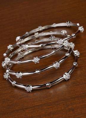 SILVER PLATED CZ EMBELLISHED TWO PAIRS OF DESIGNER BANGLES BD691 1