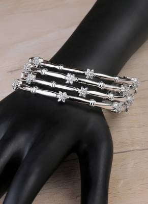 SILVER PLATED CZ EMBELLISHED TWO PAIRS OF DESIGNER BANGLES BD691 2