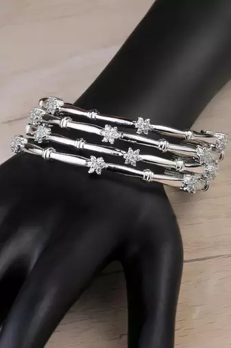SILVER PLATED CZ EMBELLISHED TWO PAIRS OF DESIGNER BANGLES BD691