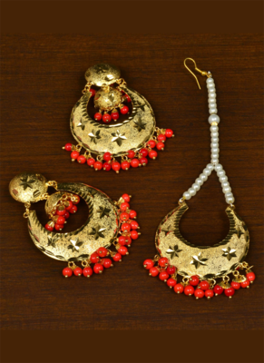 Punjabi traditional red earrings tikka set mt244 1