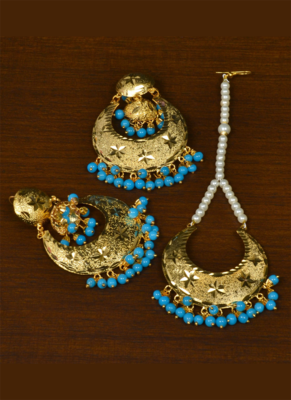 Punjabi Traditional Sky Blue Earrings Tikka Set MT245 1