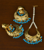 Punjabi Traditional Sky Blue Earrings Tikka Set MT245