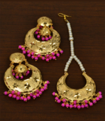 Punjabi Traditional Magenta Earrings Tikka Set MT247