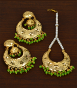 Punjabi Traditional Parrot Green Earrings Tikka Set MT248