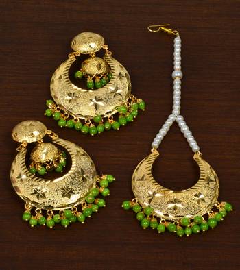 Punjabi Traditional Parrot Green Earrings Tikka Set MT248 2
