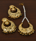 Punjabi Traditional Black Earrings Tikka Set MT249