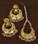 Punjabi Traditional White Earrings Tikka Set MT251