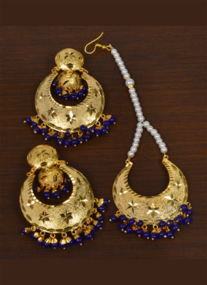 Punjabi Traditional Blue Earrings Tikka Set MT252 1