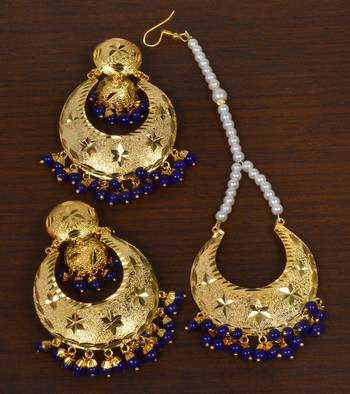 Punjabi Traditional Blue Earrings Tikka Set MT252 2