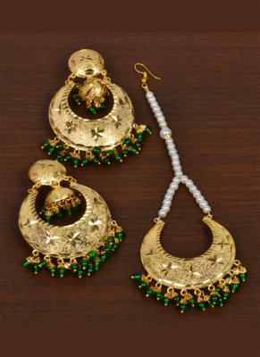 Punjabi Traditional Green Earrings Tikka Set MT253 1
