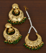 Punjabi Traditional Green Earrings Tikka Set MT253