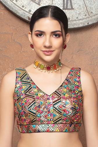 Art Silk Brocade V-Neck Readymade Blouse
