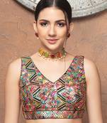 Art Silk Brocade V-Neck Readymade Blouse