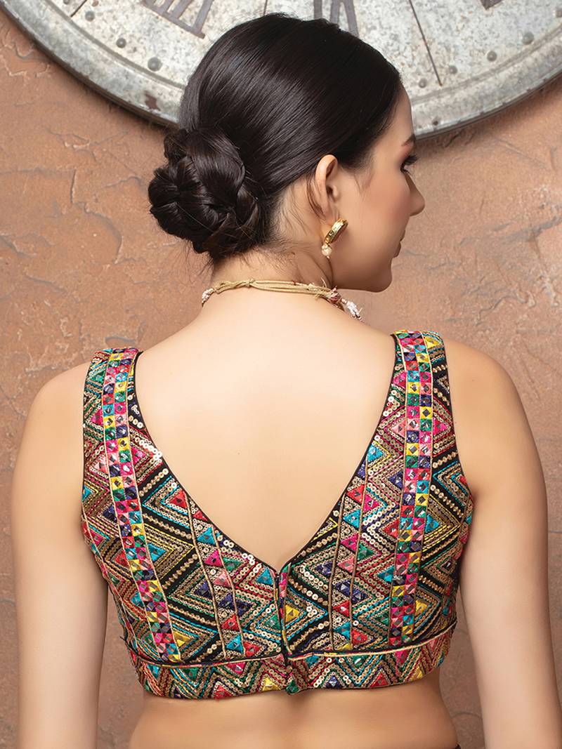 Art Silk Brocade V-Neck Readymade Blouse