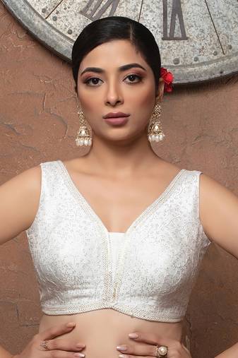 White Bless V-Necked Cut Sleeve Readymade Blouse