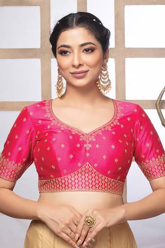 Rani Art Silk Embrioded Short Sleeves Ready Made Blouse
