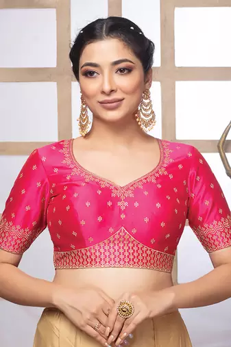 Rani Art Silk Embrioded Short Sleeves Ready Made Blouse