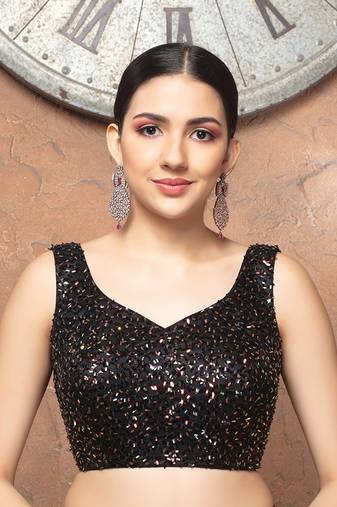 Black Net Sequin-Embellished ReadyMade Blouse