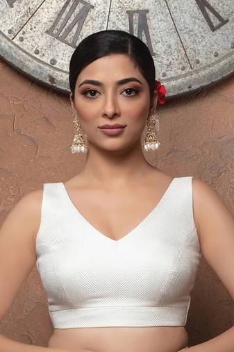 White Biss Vshaped Necked ReadyMade Blouse