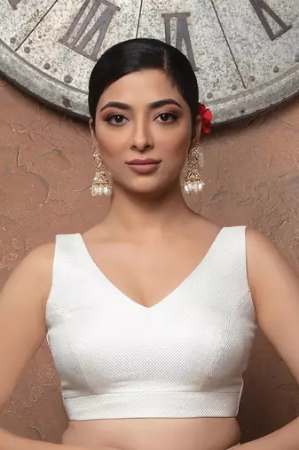 White Biss Vshaped Necked ReadyMade Blouse