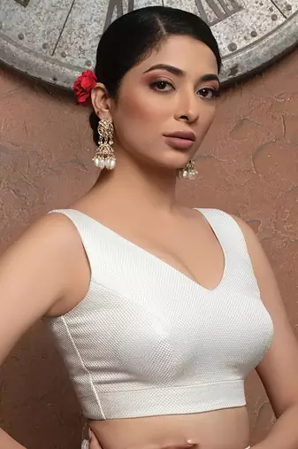 White Biss Vshaped Necked ReadyMade Blouse