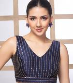 Navy Blue Sequence Cut Sleeve Ready Made Blouse