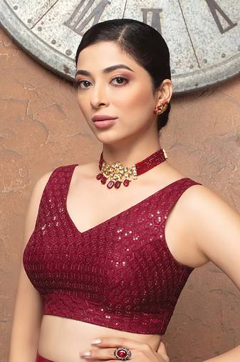 Maroon Sequenced Work ReadyMade Blouse
