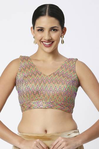 Mulicolor V-Shaped ReadyMade Blouse