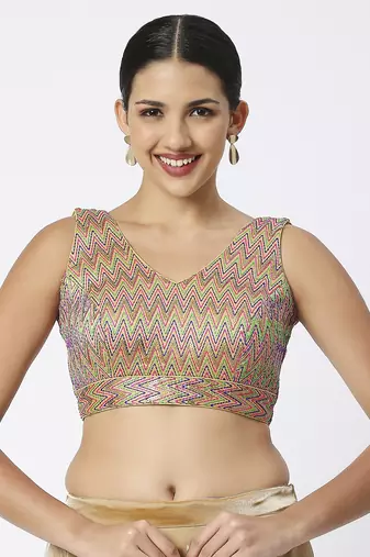 Mulicolor V-Shaped ReadyMade Blouse