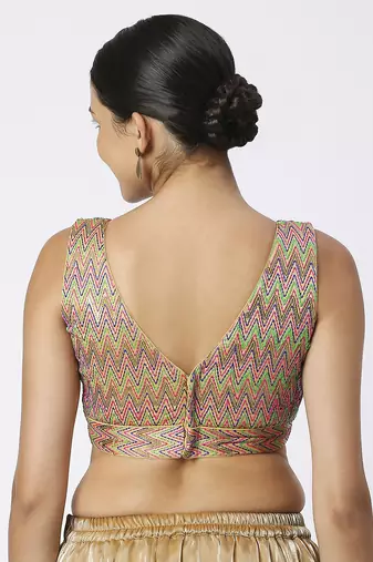 Mulicolor V-Shaped ReadyMade Blouse
