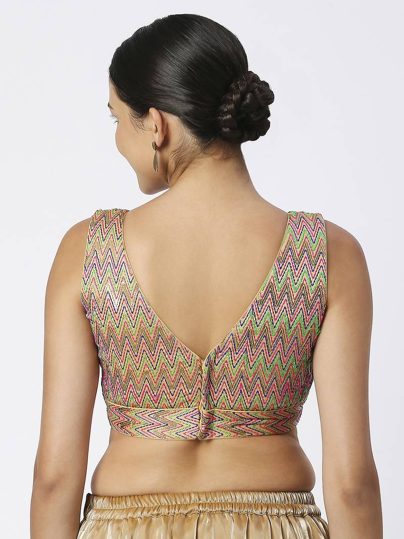 Mulicolor V-Shaped ReadyMade Blouse